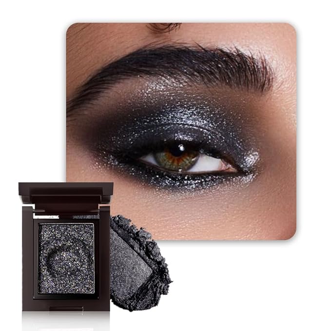 Black Single Shimmer Glittle Eye shadow Palette Makeup, Single Shimmer Eyeshadow for Older Women, High Pigment Natural Sombras Crema Para Ojos, Talc, Paraben & Cruelty Free (05#Black)
