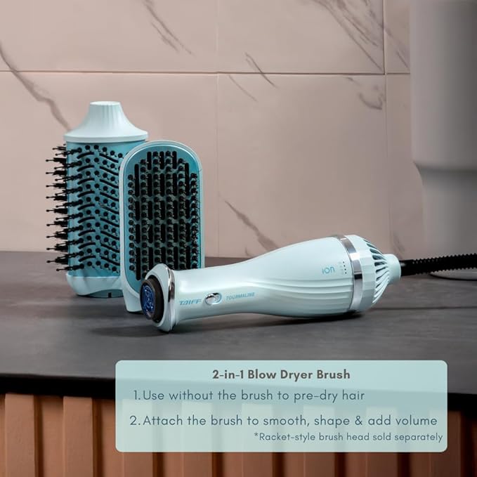 Taiff Blow Dryer Brush | 2 in 1 Hot Air Brush and Hair Dryer with Tourmaline and Ionic Technology | 1200W Fast Drying DC Motor | Removable Head | Hair Styling Tool for Smooth Frizz Free
