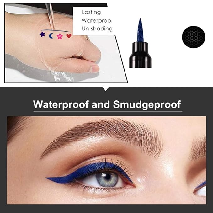 evpct Colored Winged Eyeliners Stamp 4 in 1 Stars Flowers Hearts Moon Face Makeup Stamp Set Eye Liners for Women Waterproof Purple Blue Red Pink Liquid Eyeliner Colorful Set Wingliner Shapes