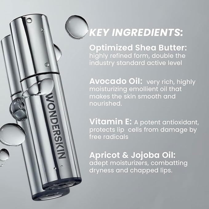Wonderskin Lip Oil - Lip Rehab Serum Oil, Hydrating and Moisturizing Clear Serum for Dry Lips - Natural, Vegan and Non-sticky (Clear)