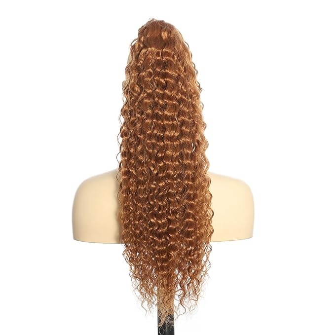 Deep Wave Ponytail Extension for Women 12 Inch Brown Curly Wavy Ponytail Hair Extensions Drawstring with Clips Short Synthetic Hairpiece for Daily and Party
