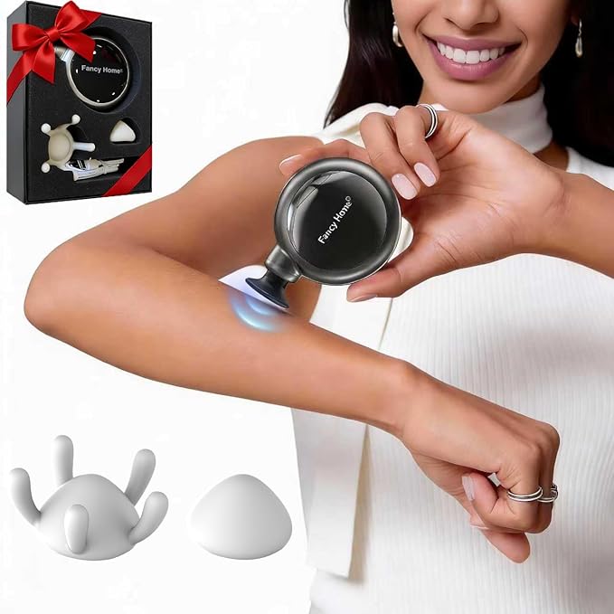 Fancy Home® Mini Massage Gun - Small Titan | Palm-Sized Deep Tissue Massager Gun, Unique Circular Pocket Muscle Massage Gun, Cordless Powerful 3200 RPM | Ultra Quiet | Travel-Friendly & Gift Ready