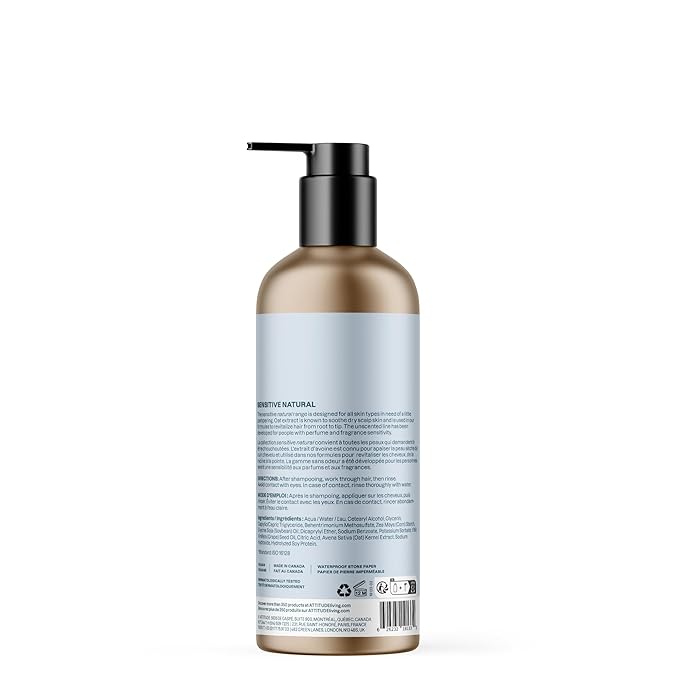 ATTITUDE Gentle Volumizing Conditioner for Sensitive Skin with Oats, Dermatologically Tested, Vegan, Unscented, Aluminum Bottle, 16 Fl Oz