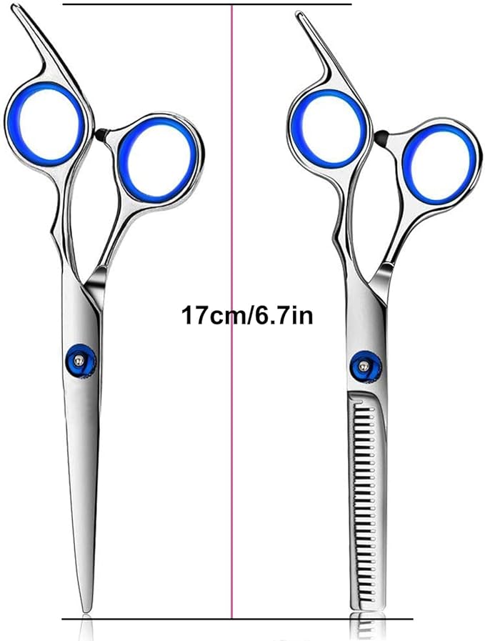 Hair Cutting Scissors Hair Thinning Texturizing Shears Hairdressing Shears With Detachable Finger Ring for Barber/Men/Women/Salon&Home (Blue)