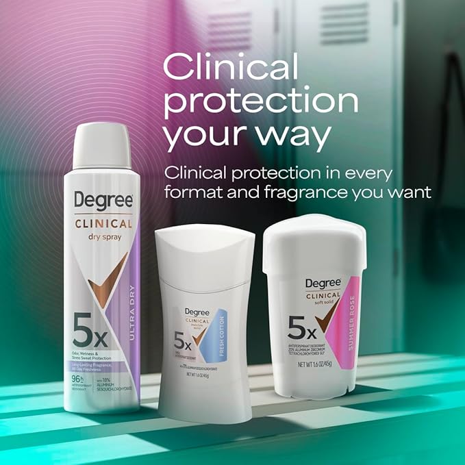 Degree Clinical Strength Antiperspirant Deodorant 96-Hour Sweat and Odor Protection Summer Rose Soft Solid 5x Types of Sweat 1.6 oz