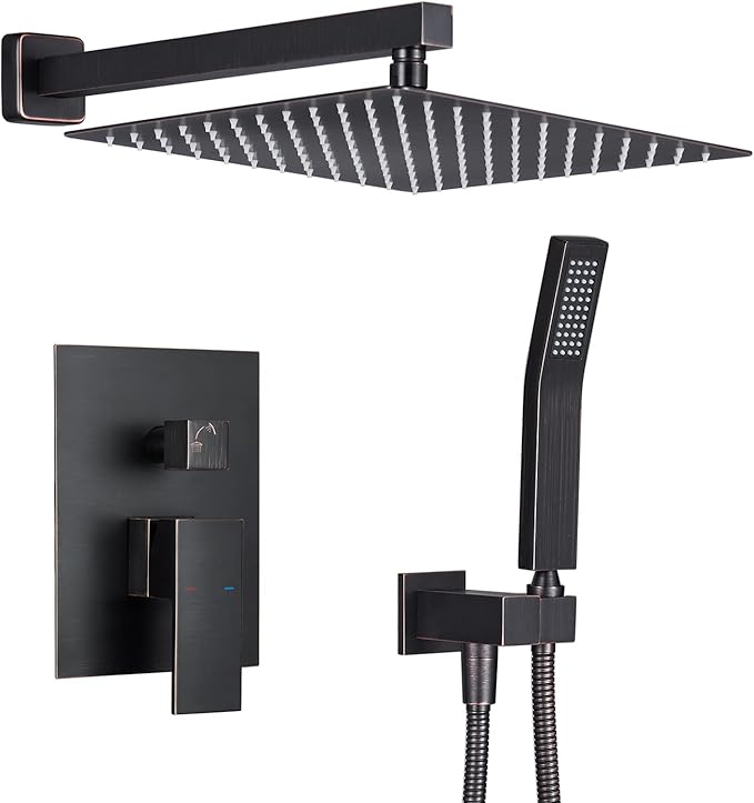Artiqua Rain Shower System 12 Inches Shower Combo Set Oil Rubbed Bronze Wall Mount Faucet Bathroom Faucets with Rainfall Shower Head and Hand Shower