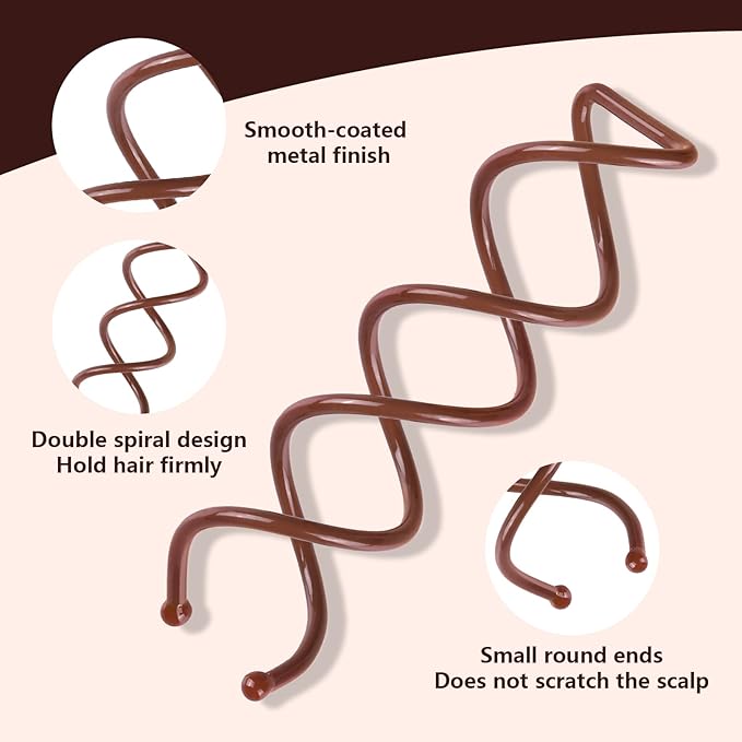 Teenitor 20Pcs Spiral Hair Pins, Spiral Bobby Pins, Twist Hair Pins for Buns, Spin Pins Hair Bun Maker for Women Girls with 10 Hair Ties, Brown