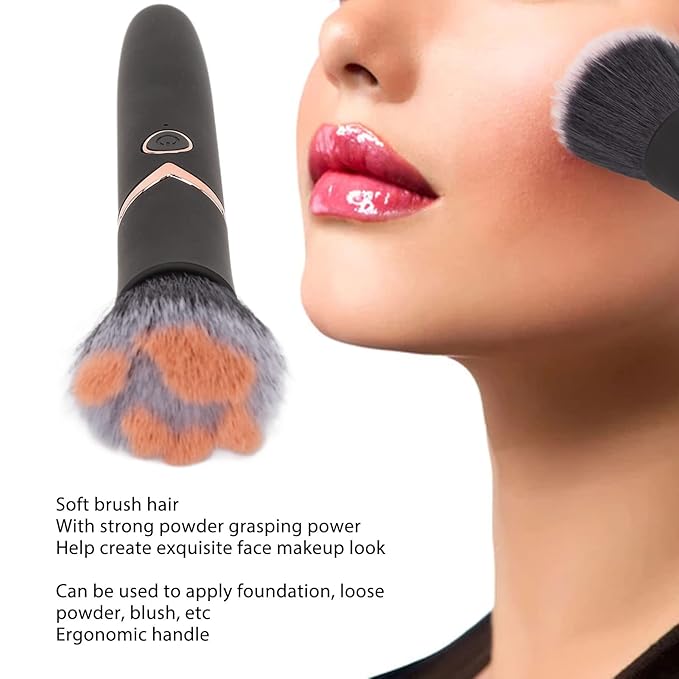 Pro Makeup Brush, Rechargeable Makeup Brush Blush Loose Powder Brush 10 Gears Adjustable Electric Massage Brush Beauty Tool Black