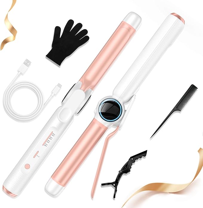 Cordless Curling Iron Rechargeable,USB Rechargeable 9000 mAh Cordless Hair Curler,4 Temp Setting Travel Battery Powered Curling Iron,2 in 1 Portable Hair Straightener and Curler
