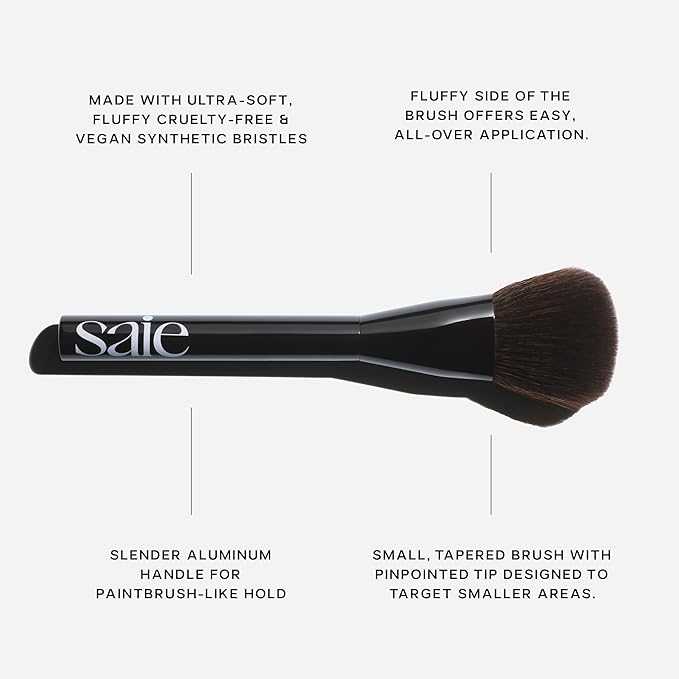 Saie Powder Blush Brush - Fluffy Makeup Brush for Cheeks - Ultra-Soft Tapered Bristles for a Precise, Diffused Application - For Pressed or Loose Powder Face Makeup, Bronzer + Blush - Vegan (1 Count)