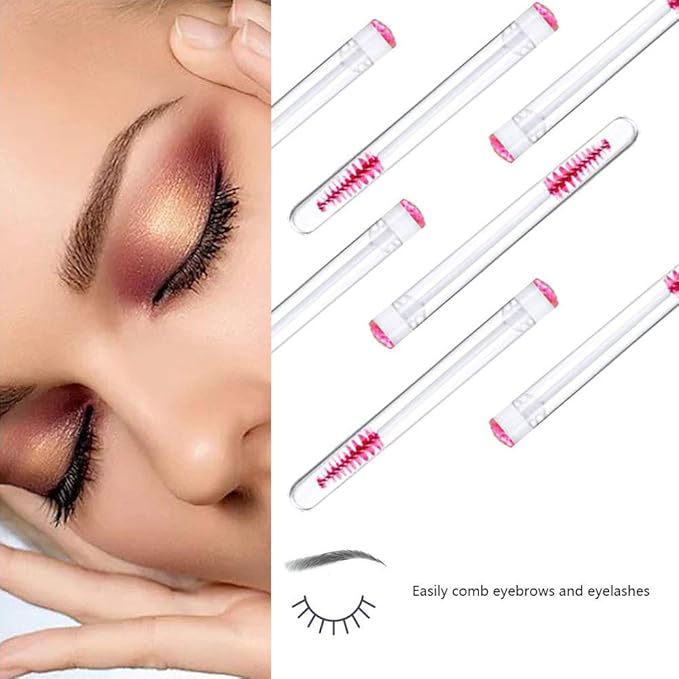 Dming 50 Pieces Disposable Mascara Brushes Eyelash Brush Lash Wand Diamond Mascara Wands with Tube Makeup Tool Lash Spoolies Sanitary Brushes Lash Extension Supplies (tube scale l pink 50)