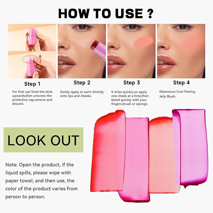 4 Pcs Milk Jelly Blush Stick,Buildable Watercolor Finish Free.（4 Color）