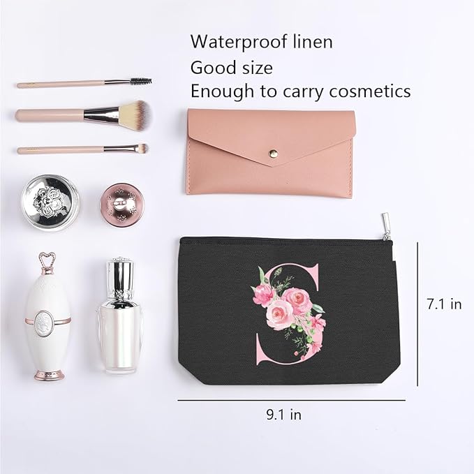 kdxpbpz A-Z Personalized Cosmetic Bag Monogrammed Makeup Bags Bridesmaid Gifts Custom Toiletry Pouch Gifts for Women Mom Best Friend Sister Bride Bridesmaid (S)