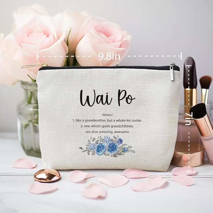 MOTERMATE Wai Po Gifts Makeup Bag, Best Wai Po Gifts for Christmas from Grandkids Cosmetic Bag for Women, Grandma Gift from Granddaughter Grandson Toiletry Bags Zipper Makeup Pouch