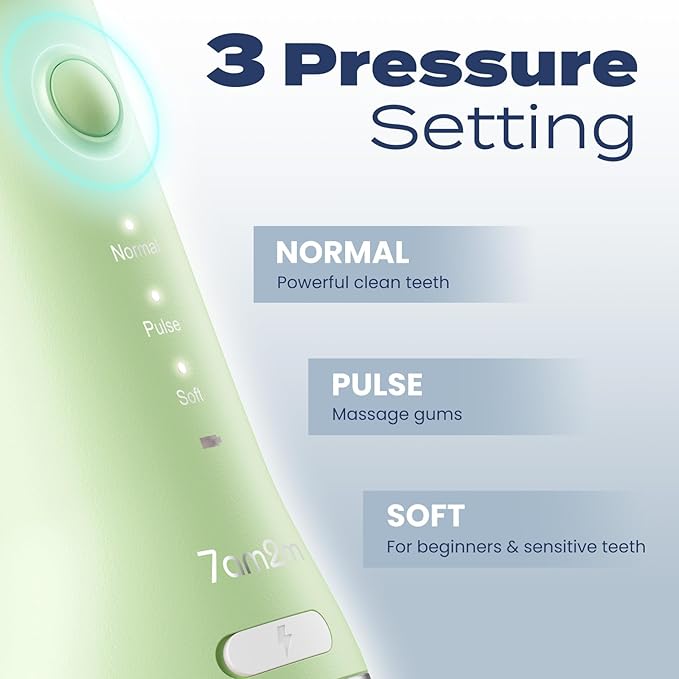7AM2M Portable Cordless Water Flosser, Oral Irrigator with 3 Modes & 2 Tips, Fast Rechargeable, IPX7 Waterproof, Dental Water Flosser for Travel and Home Use (Light Green)