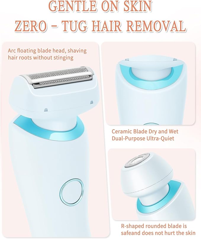 Bikini Trimmer for Women Electric Razors for Women, Double Head Dual Purpose, Waterproof Hair Razor, Ceramic Blade Hair Trimmer Wet & Dry Use, Painless Electric Shaver for Facial and Body (Blue)