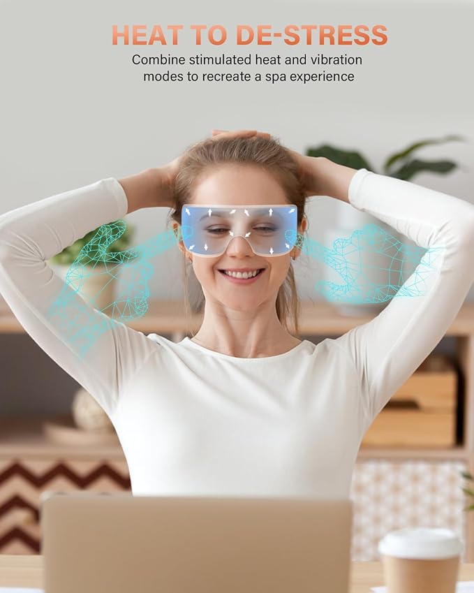 ZZR SEVEN Eye Massager with Heat, 7 Massage Modes, Eye Mask, Birthday Gifts for Women, Men, Friend, Mom and Dad, Sleep Mask for Relax, Migraine Relief, Reduce Strain, Improve Sleep, Pink