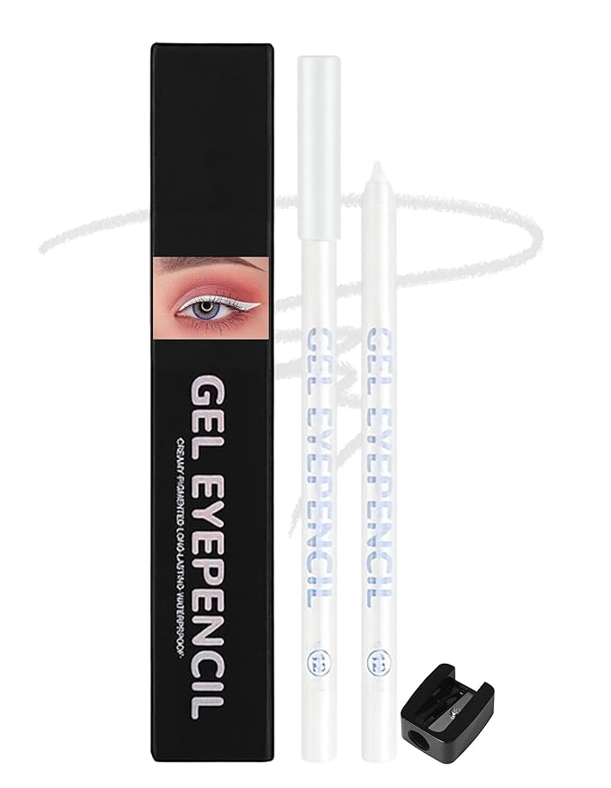 Erinde Waterproof White Eyeliner Pencil, Creamy Gel Waterline Eye Liner Pen, Smooth Glide, Long Lasting, Waterproof, Sharpenable & Smudge Proof Eyeliner Pencil for Sensitive Eye, Cruelty-Free, 12