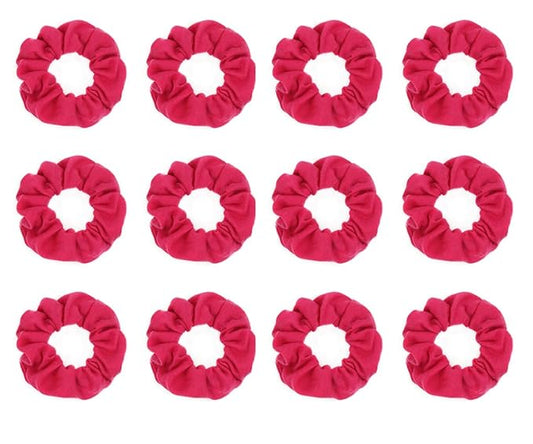 12pcs Cotton Hair Scrunchies Single Jersey Solid Color Ponytail Holders Elastic Hair Ties for Women Accessories (Hot Pink)