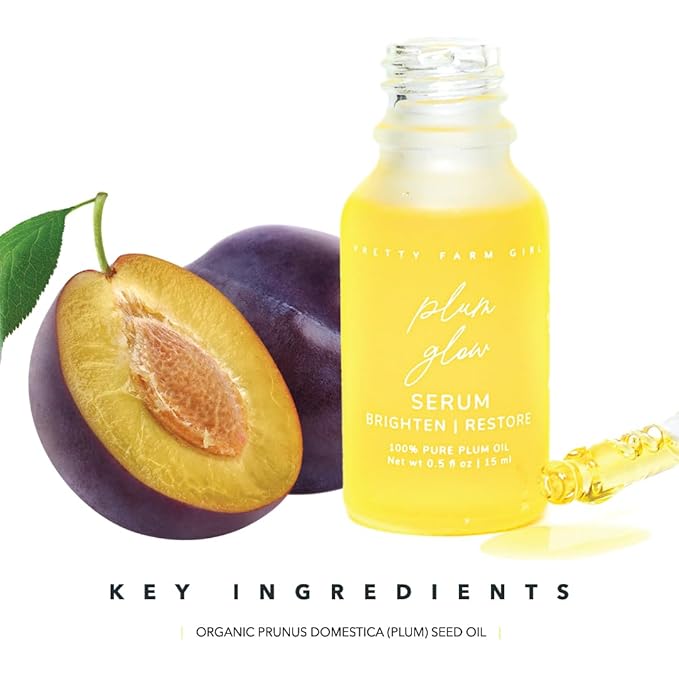 Pretty farm girl Plum Glow Multipurpose Serum - Brighten & Restore - for Skin Healing - 100% Pure Plum Oil - All Skin Types - Facial Use - 0.5 oz