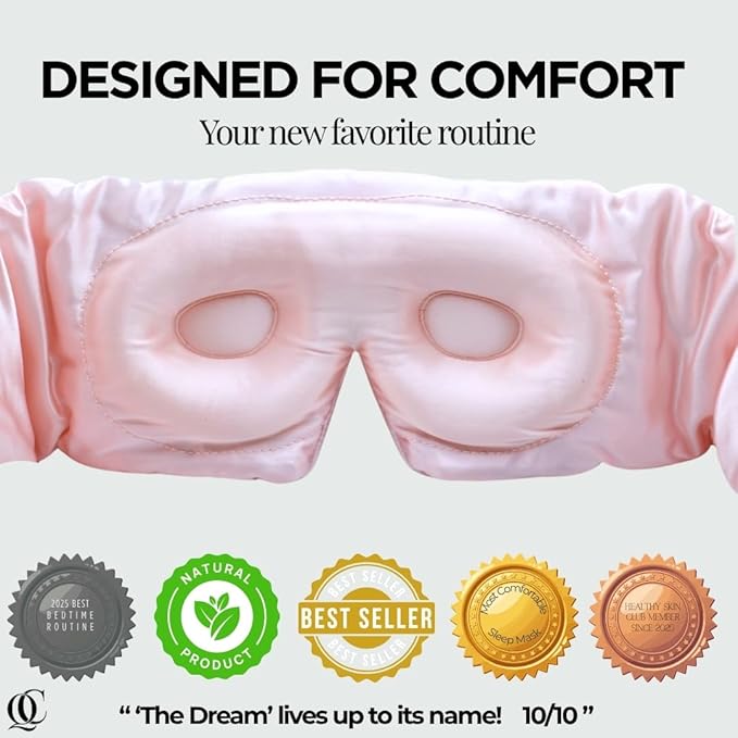 3D Silk Sleep Mask, Sleep Longer in Total Darkness and Comfort. Total Blackout Liner Blocks Light, Lightweight, 100% Natural Silk Eye Mask, Foam Countour, Eyelash Sleep Mask (Prosecco Pink)