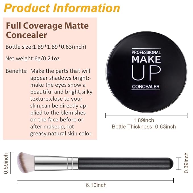 Kaely Pot Concealer Full Coverage Set, Under Eye Brightener Color Correcting Concealer for Dark Circles, Waterproof Foundation Face Makeup Brush Kit, Eye Ring Corrector de ojeras, 06 TAN