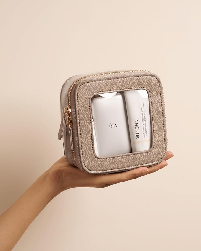 Oaque Clear Cosmetic Bag Set for Women Makeup Bag with Handle, 3 Pcs Travel Toiletry Bag Transparent Cosmetic Case Portable Make Up Organizer Bag for Essentials (Stone, Mini+S+L)