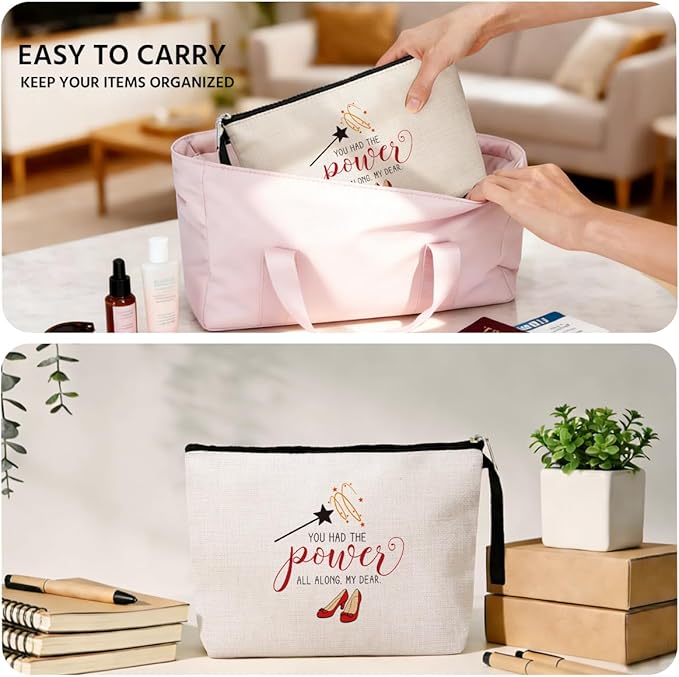 Jztco Inspirational Gifts for Women Her Wi-zard of OZ Gifts Ruby Fans Gift The Power Bag Encouragement Birthday Gifts for Women Her Girls Friend Sister You Had The Power All Along My Dear Makeup Bag