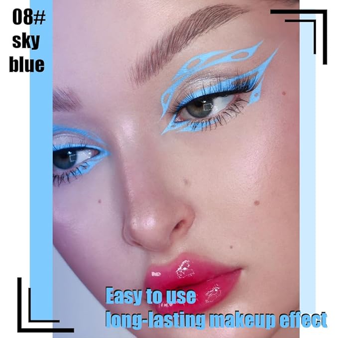 evpct Sky Blue Matte Liquid Eyeliner Waterproof Smudge Proof, Blue Eye Liner Liquid Liner for Face Body Paint, Long-lasting Eyeliner Waterline Thin Quick-dry Eyeliners Pencil Eye Makeup Stay all Day