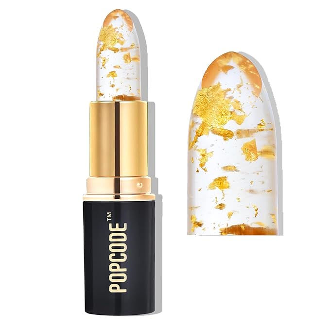 popcode Color Changing Lipstick with 24K Gold Flakes - Moisturizing & Long Lasting pH Lip Balm, Hydrate & Nourish Lip While Leaving Sheer Pink Tint, Golden Glow