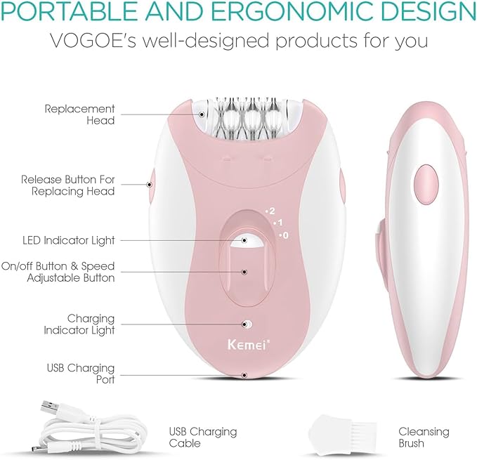 Epilator for Women, Smooth Glide Epilator for Women Face with 2 Speeds, Epilator Smooth Face Trimmer Device, Facial Hair Removal for Face Legs Arms Armpit Bikini, Pink