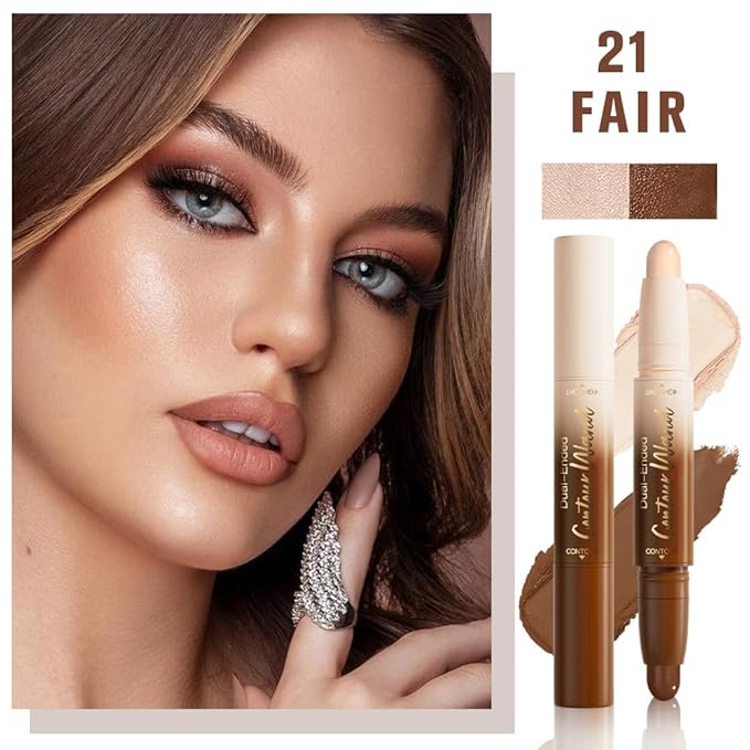 2Pcs Dual-Ended 2-in-1 Cream Contour & Highlighter Stick Makeup For Face & Body – Waterproof, Long-Lasting, Suitable for All Skin Tones, (01+03)