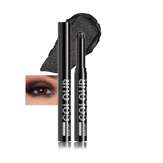 Black Eyeshadow Waterproof Long Wear Black Eyeshadow Stick Highly Pigmented Blendable black Glitter Shimmer eyeshadow Pencil (17# black)