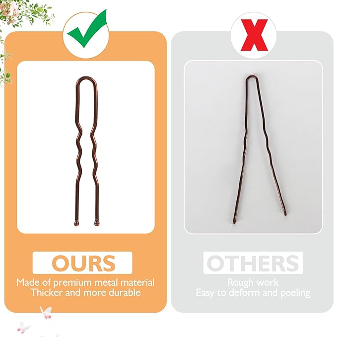300Pcs U-Shaped Hair Pins (2.8IN, 2.4IN, 2IN) for Women, Kids, Girls - with Storage Box, 2Pcs Thick Seamless Hair Ties, and 50Pcs Elastic Hair Bands in Brown for All Hair Types