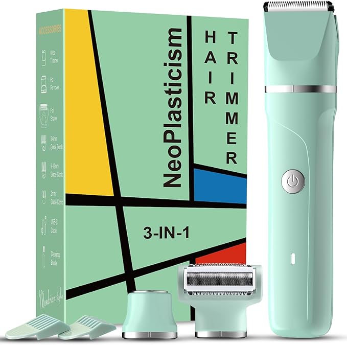 Bikini Trimmer for Women - 3 in 1 IPX7 Waterproof Electric Razors for Women,Body Pubic Hair Electric Shaver for Womens & Facial Hair Remover,Rechargeable Wet/Dry for Body,Underarm,Leg(Mint Green)