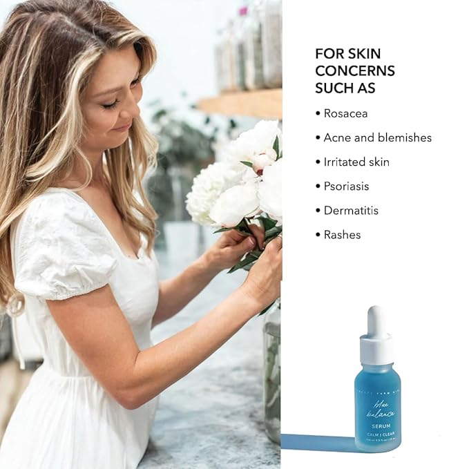 Pretty Farm Girl Blue Balance Serum – Calming Facial Serum with Blue Tansy and Chamomile – Lightweight Hydrating Formula for Redness and Irritation – All Skin Types - 0.5 oz