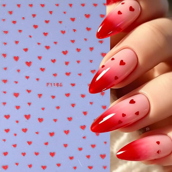 6 Pcs Heart Nail Art Stickers for Nails 3D Self-Adhesive Pink and Red Heart Nail Decals Nail Supplies Valentine Holiday Women DIY Manicure Tips Decoration for Party Salon Nails Salon