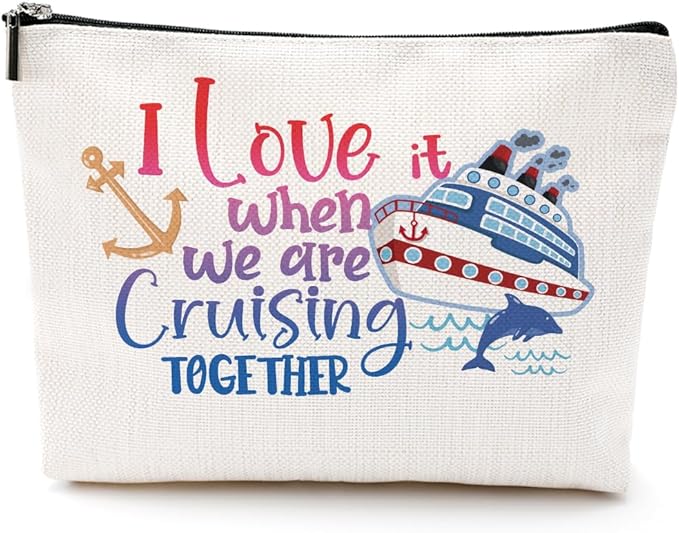 Funny Cruise Ship Cosmetic Bag Cruise Gifts Summer Vacation Cruises Trip Makeup Bag Gifts for Cruises Lovers Women Soul Sister Her Girls Trip Gifts Favors Makeup Pouch Bag Birthday Christmas