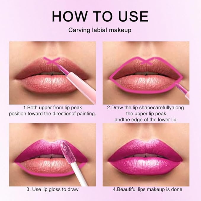 evpct Hot Pink Metallic Glitter Lip Liner and Lipstick Combo Lip Gloss Stain Set Makeup for Women Long Lasting Waterproof 24, Rose Pink Frosted Metallic Shimmer Glossy iridescent Liquid Lipstick 07