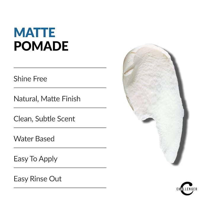 Challenger Matte Cream Pomade Combo | Natural, Shine Free Styling Product | Medium Firm All-Day Hold | Travel Friendly Water Based Hair Gel | For All Hair Types | 3oz and 1.5oz Jars