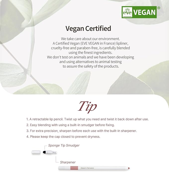 Heart Percent Dote On Mood Lip Pencil Slim, Defines and Fills Creamy Lip Liner Retractable Lipstick Pencil with Built-In Sharpener, 14. Calm Pink