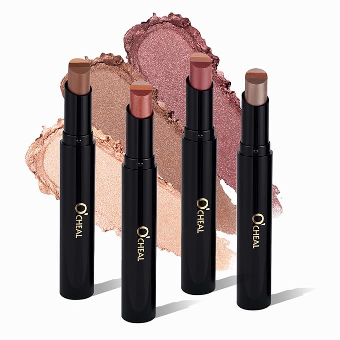 O'CHEAL 4PCS Three Color Gradient Eyeshadow Stick Matte Shimmer Waterproof Long-lasting Crease-proof & easy to apply, suitable for dailymakeup touch-ups，Eye shadow pen set for Make Up