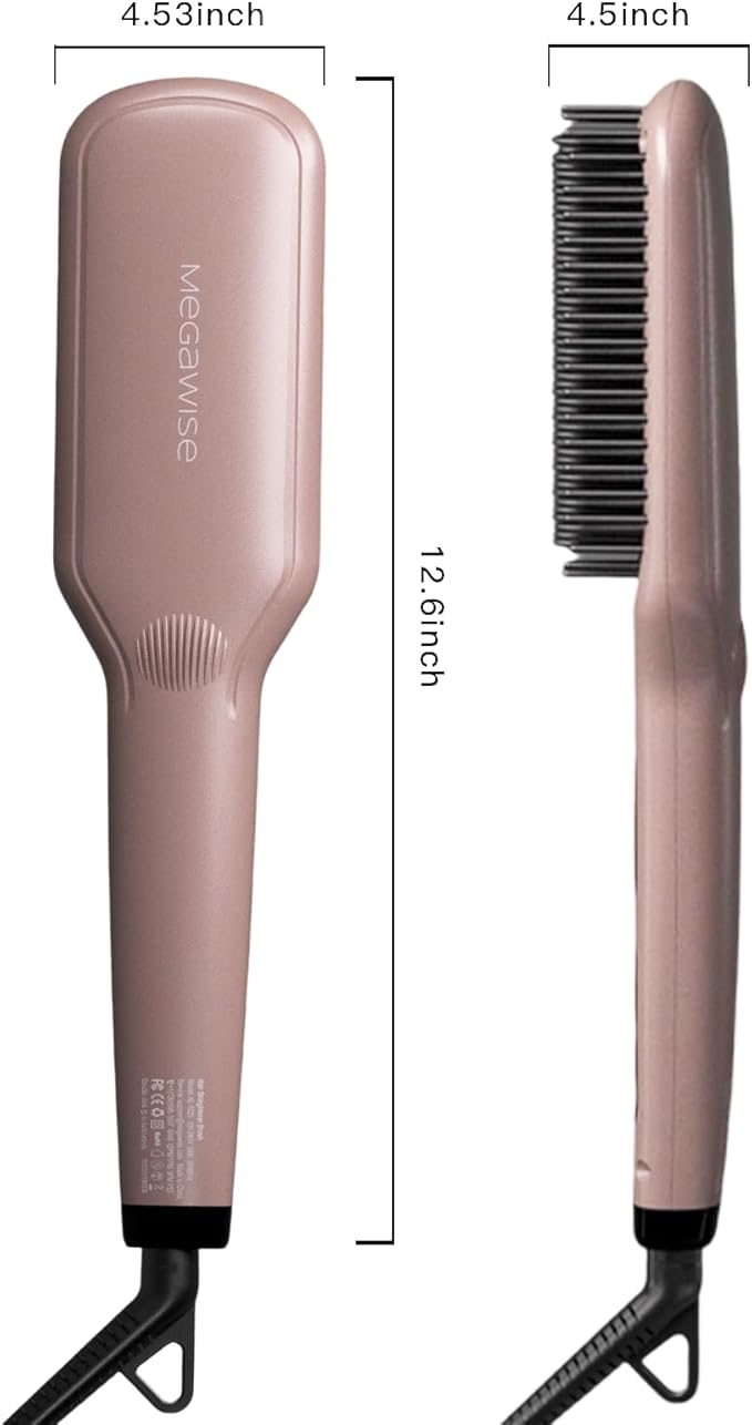 MEGAWISE Pro Ceramic Ionic Hair Straightener Brush for Home Salon | MCH Fast 20s Heating Tech with Auto-Off Safety | Anti-Scald with Universal Dual Voltage | Rotatable Power Cord (Rose Gold)
