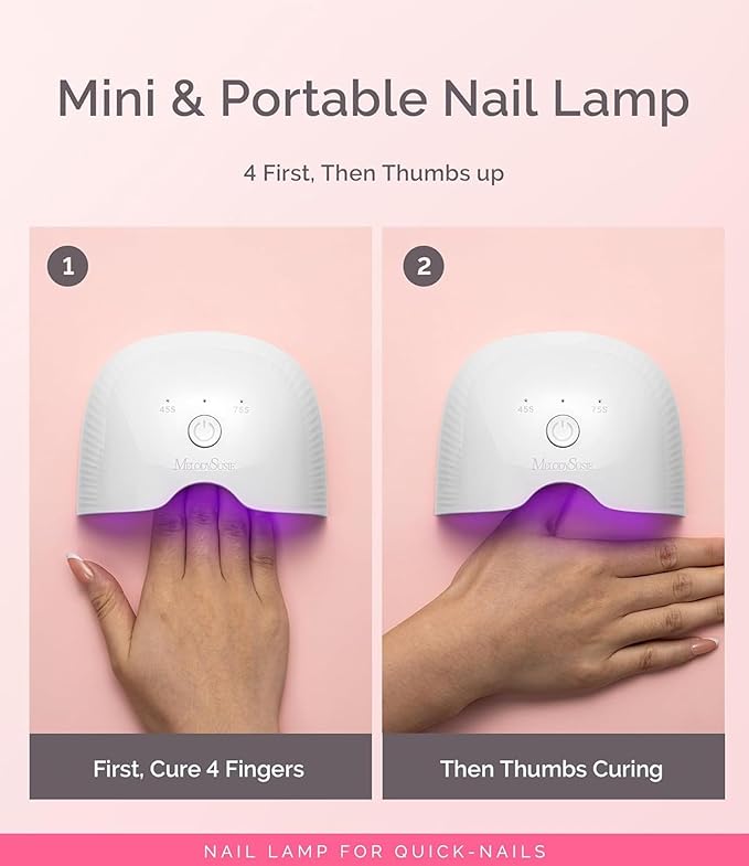 MelodySusie Small Cordless UV Nail Lamp, P-ART06G Rechargeable Portable LED UV Light with Smart Sensor, 4-Finger Curing for All Soft Gels, Especially Half-Cured Gel, Base Coat & Top Coat, White