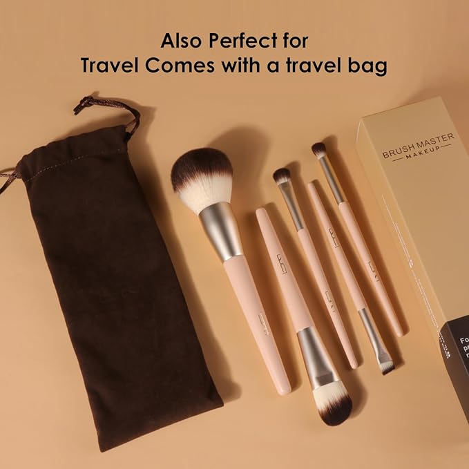 Brush Master Professional Face Makeup & Foundation Brush Set 5Pcs, Premium Base Brush Kit For Face, Foundation Brush Blush Brush Blurring Angled Liner Crease Brush