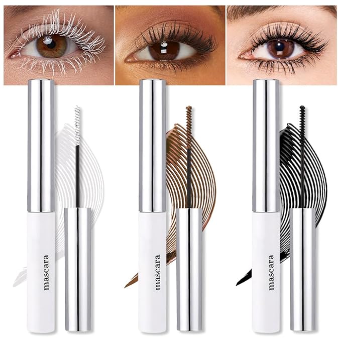 Colored Mascara for Eyelashes, Voluminous Colorful Mascara, Pink Purple Blue Green Red White Black Brown Lash Pack - Lengthening, Defining, Curling, Multiplying Formula (3Pcs-Blue+Green+Rose pink)