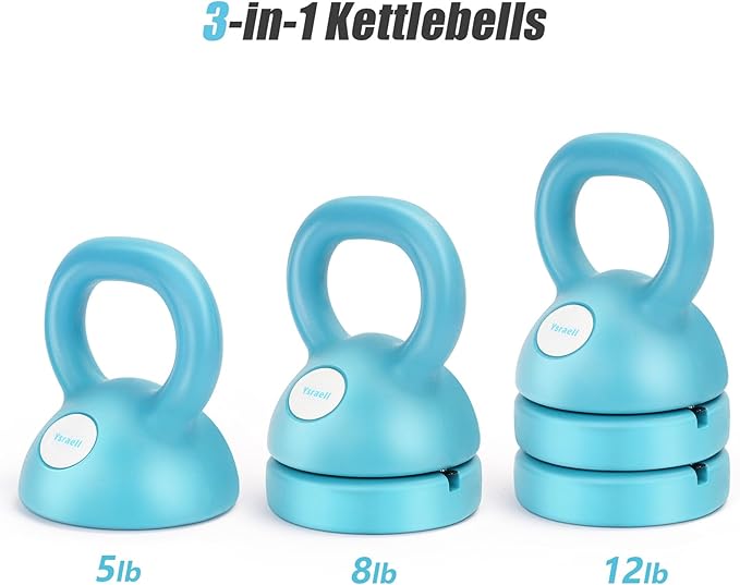 Adjustable Kettlebell Weight Set: 3-in-1 Kettlebells (5lbs 8lbs 12lbs for