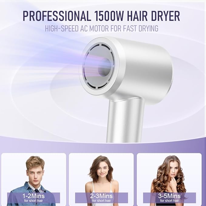 Hair Dryers,UOUOM Travel Hair Dryer, Low Noise,Compact Hair Dryers for Women, 120M Ionic Hair Dryers with Magnetic Attachments, Fast-Drying for All Hair Types