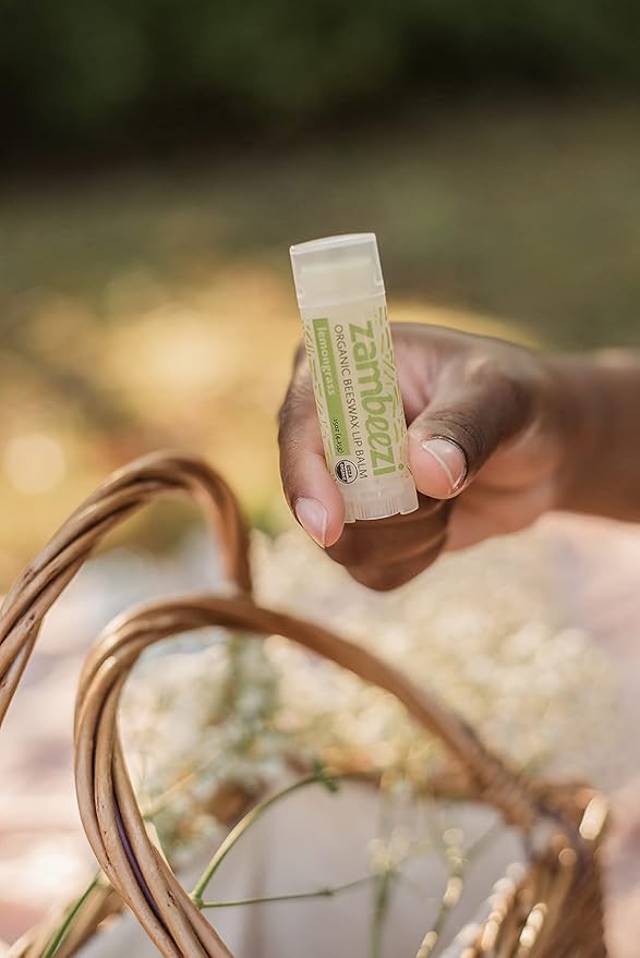 ZAMBEEZI Organic, Fair Trade Beeswax Lip Balm - Variety 3 Pack (Suncare, Tangerine and Lemongrass) - Ethically Sourced