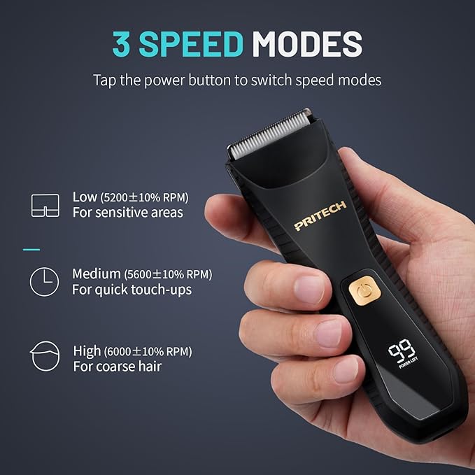 PRITECH Manscape Body Hair Trimmer for Men - Waterproof Pubic Hair Ball Trimmer, Ceramic Blade Electric Body Shavers for Men with USB-C Charging, Wet & Dry Use & Nick-Free Design, Sensitive Skin Safe